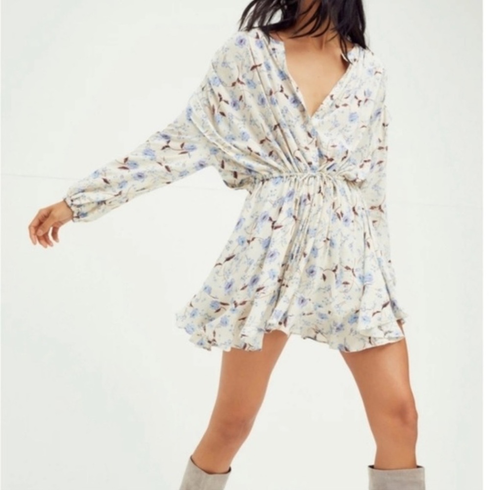 Free People Flower Fields Mini Dress in Cream Multi Size Large
